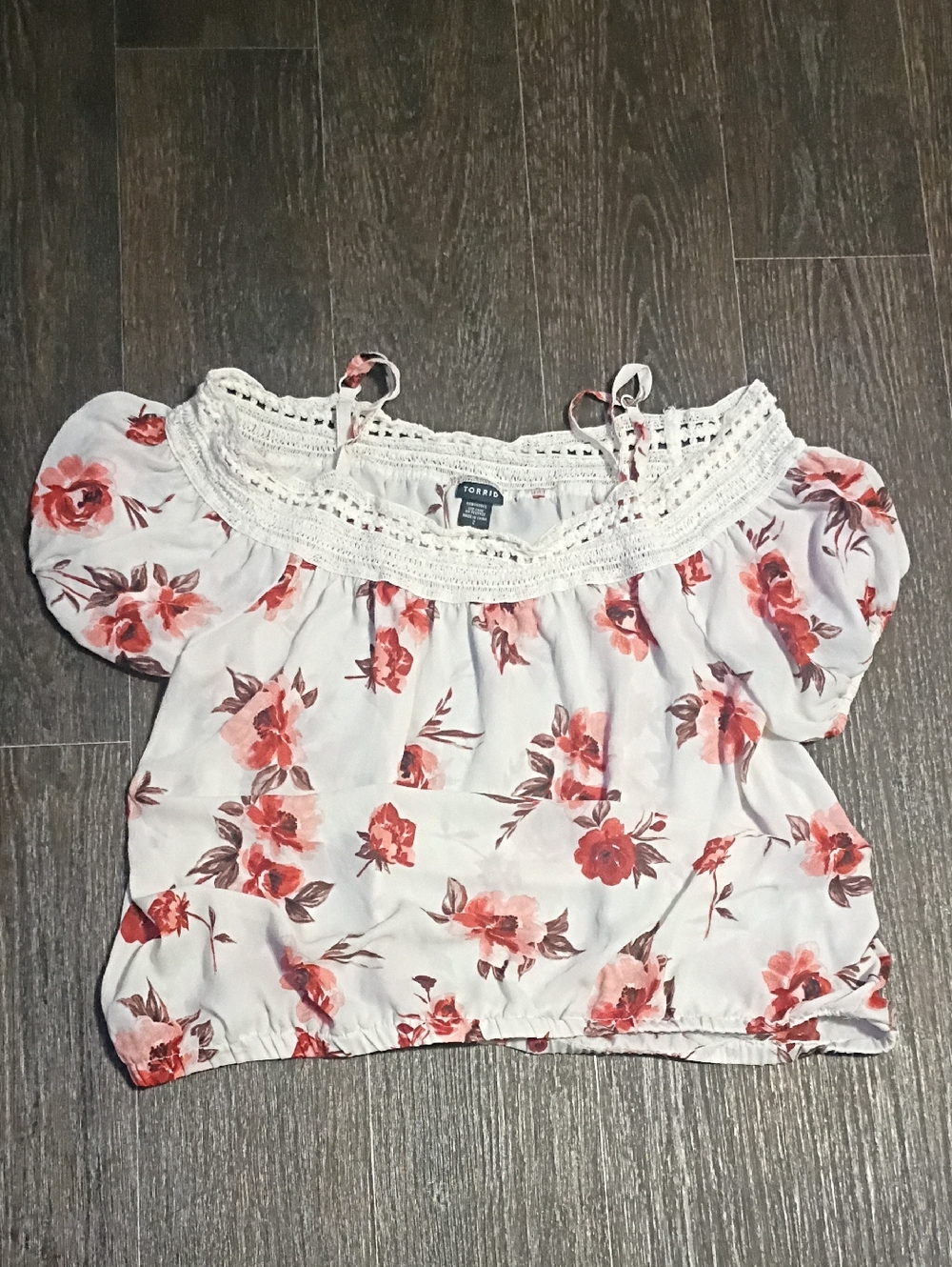torrid White Off-Shoulder Blouse with Red Floral Print